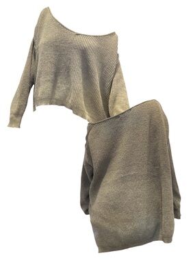 Oversized Grey Knit V Neck Sweater
